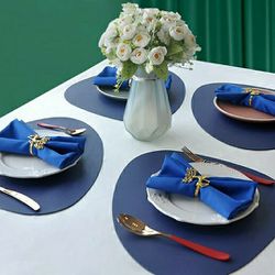Faux Leather Placemats and Coasters - Set of 4 Round Modern Blue/grayTable Mats for Dining - Heat Resistant, Waterproof & Non Slip Place mat for Indoo