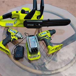 Ryobi Drill Pack Set With Additional 10 Inch Chainsaw