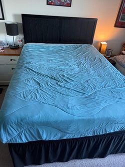 Queen Bed with Black Headboard, Mattress Included