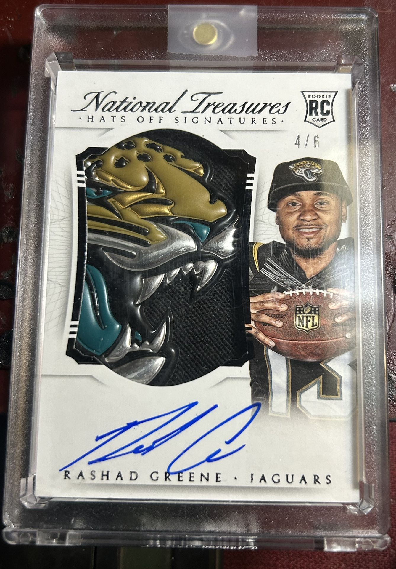 National treasures on Card auto jumbo patch rookie Rashad Greene wide r receiver