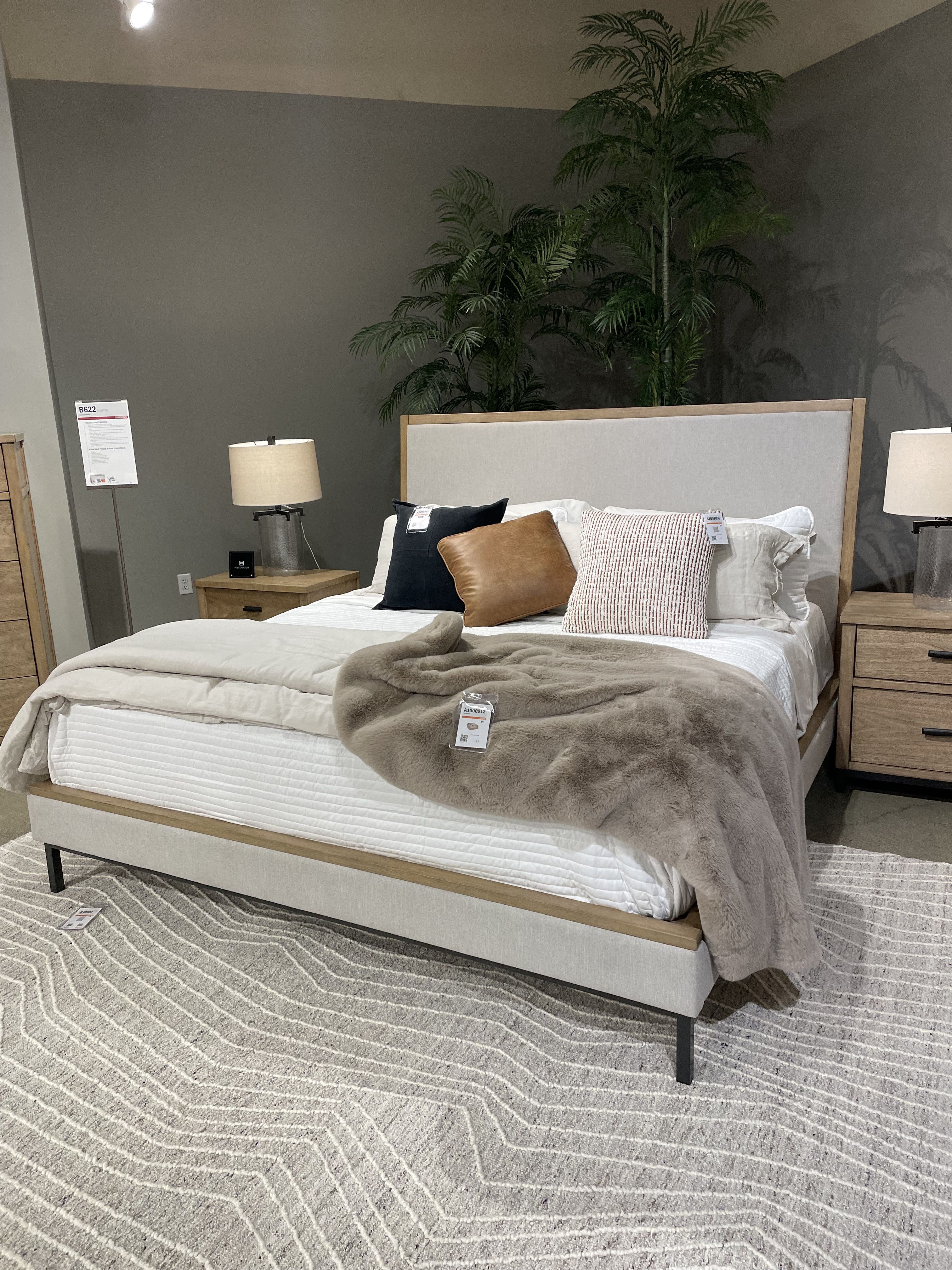 Light Brown Queen Upholstered Bed