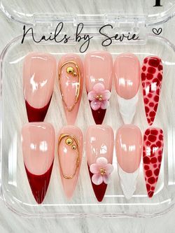 Acrylic Press-On Nails Set – Pink & Red