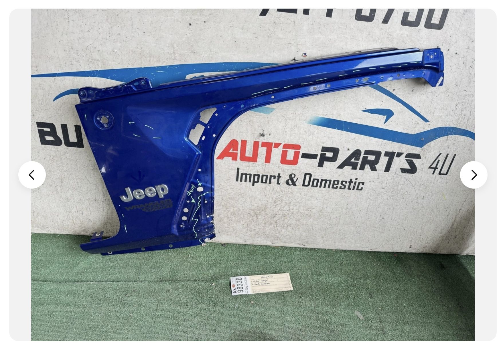w/1 dent 2018 - 2020 - 2024 JEEP WRANGLER FRONT RIGHT PASSENGER FENDER OEM AX98336
