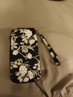 Black Floral Zip-Around Wristlet Wallet