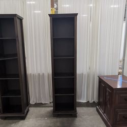 Dark Wood Five-Shelf Bookcase with Crown Molding