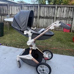 Hotmom Stylish Baby Stroller: Height-Adjustable Seat and Reclining Baby Carriage