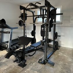 Vesta Fitness Smith Machine 2001 w/Bench Attachment | 230lb Bumpers Weights | 7ft Olympic Bar | Fitness | Gym Equipment | FREE DELIVERY🚚 