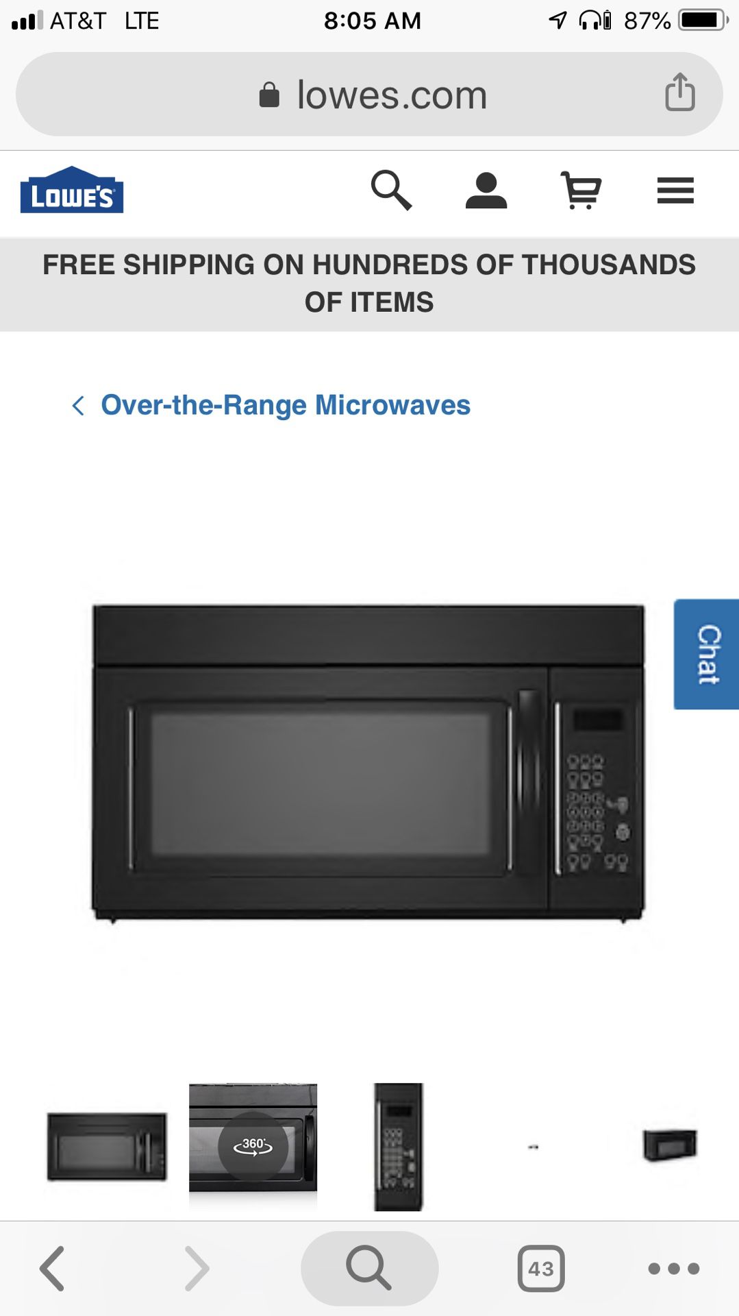 1.6 CU FT over range microwave