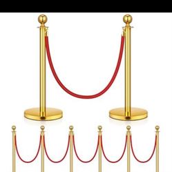 8 Pack Upgraded Stainless Steel Stanchions and Velvet Ropes 5FT Extended Red Carpet Ropes Poles Crowd Control Safety Barriers Set with Stable Base for