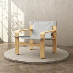 Brand New Mid-Century Accent Chair – Oak Frame, Linen Fabric, Living Room Bedroom Balcony (Light Grey)