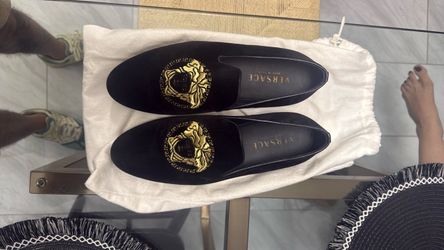 versace loafers black velvet medusa
