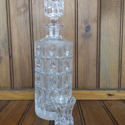 Vintage Gorham Full Lead Crystal Olive Cut Decanter With Gorham Crystal Shot Sized Glass
