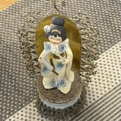 Oriental Figurine and Two Crochet Dressed Dolls