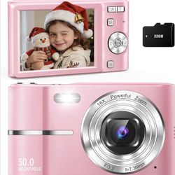 Digital Camera 4K for Kids: 50MP Pink Camera for Photography -16X Zoom Anti-Shake, Date Stamp- Christmas Birthday Gifts for Girls- Compact Camera for 