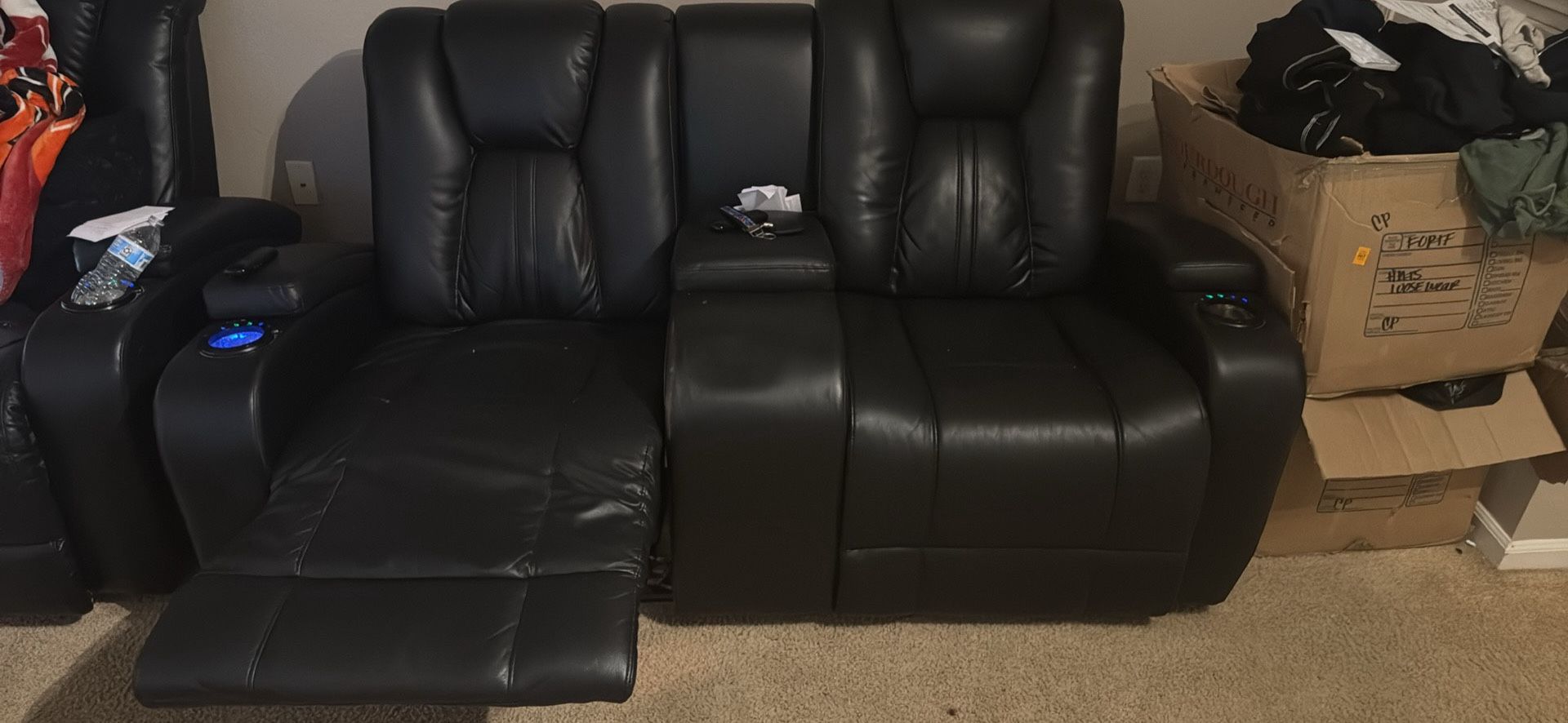 2 Piece Leather Reclining Sofa