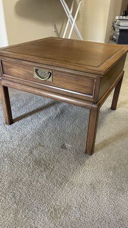 Nice Brown Single End Table With Drawer Gold Hardware 