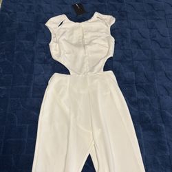 Fashion Nova Women Ivory Radio Up Cut Out Jumpsuit 