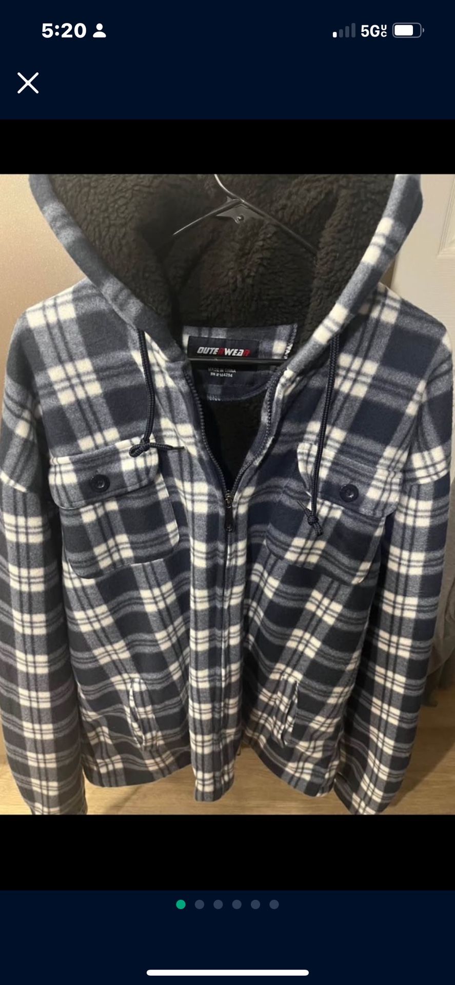 New Men’s XXL Outerwear Blue Plaid Warm Zip Up Hoodie Coat Great Deal