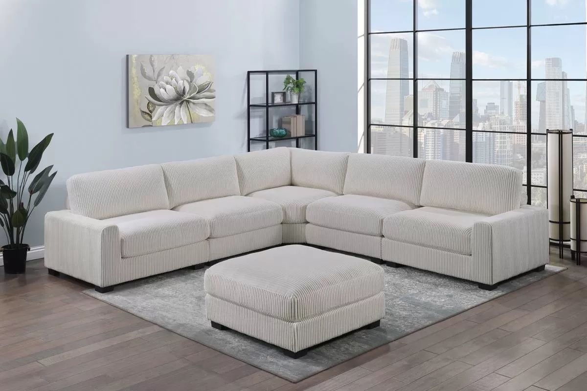 Beige Sectional Sofa With Ottoman