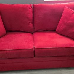 Red full sleeper sofa bed, 2 years old, light use in spare bedroom, non smoker, no pets, NEW memory mattress, $500.00 