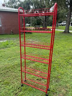 6-Tier Slim Rolling Storage Cart with Lockable Wheels Red 6 Inches Wide