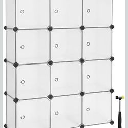 SONGMICS Cube Storage Organizer Closet Storage Shelves w/ Doors Set of 12 Plastic Cubes - White