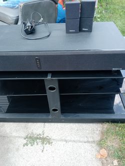 Glass 3 Layer Tv Stand And Spectrum Soundbar And Speakers