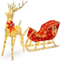 Lighted Christmas Reindeer & Sleigh Outdoor Decor Set w/ LED Lights

 Brand New In The Box 