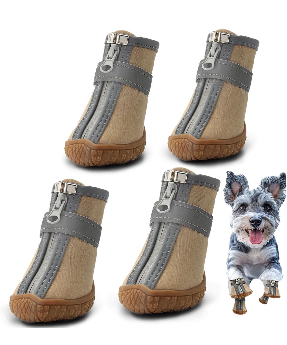 Hcpet Dog Shoes for Small Dogs, Dog Boots & Paw Protectors for Hot Pavement Winter Snow Hiking, Anti-Slip Dog Booties for Hardwood Floor Khaki Size 2