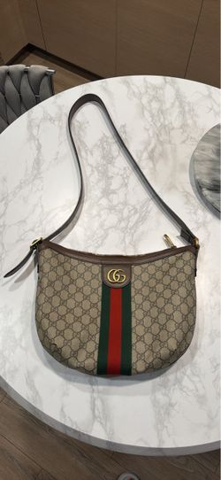 GG Supreme Monogram Web Small Ophidia Half Moon Hobo Brown