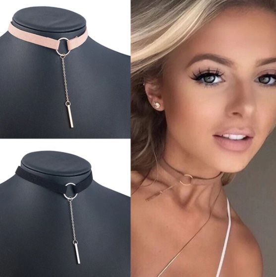 Leather necklace for women choker with Round