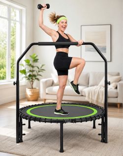 New 40"  Rebounder Trampoline for Adults, 440 Lbs Load, Green  Foldable Indoor Trampoline with PP Mat, Alloy Steel Frame, Bungee Cords, Low-Impact Car