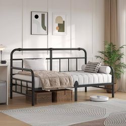 Twin Metal Daybed Frame with Headboard, 12 Inch Sofa Bed for Living Room, Heavy Duty Twin Size Day Bed for Bedroom Guest Room, Easy Assembly, Black