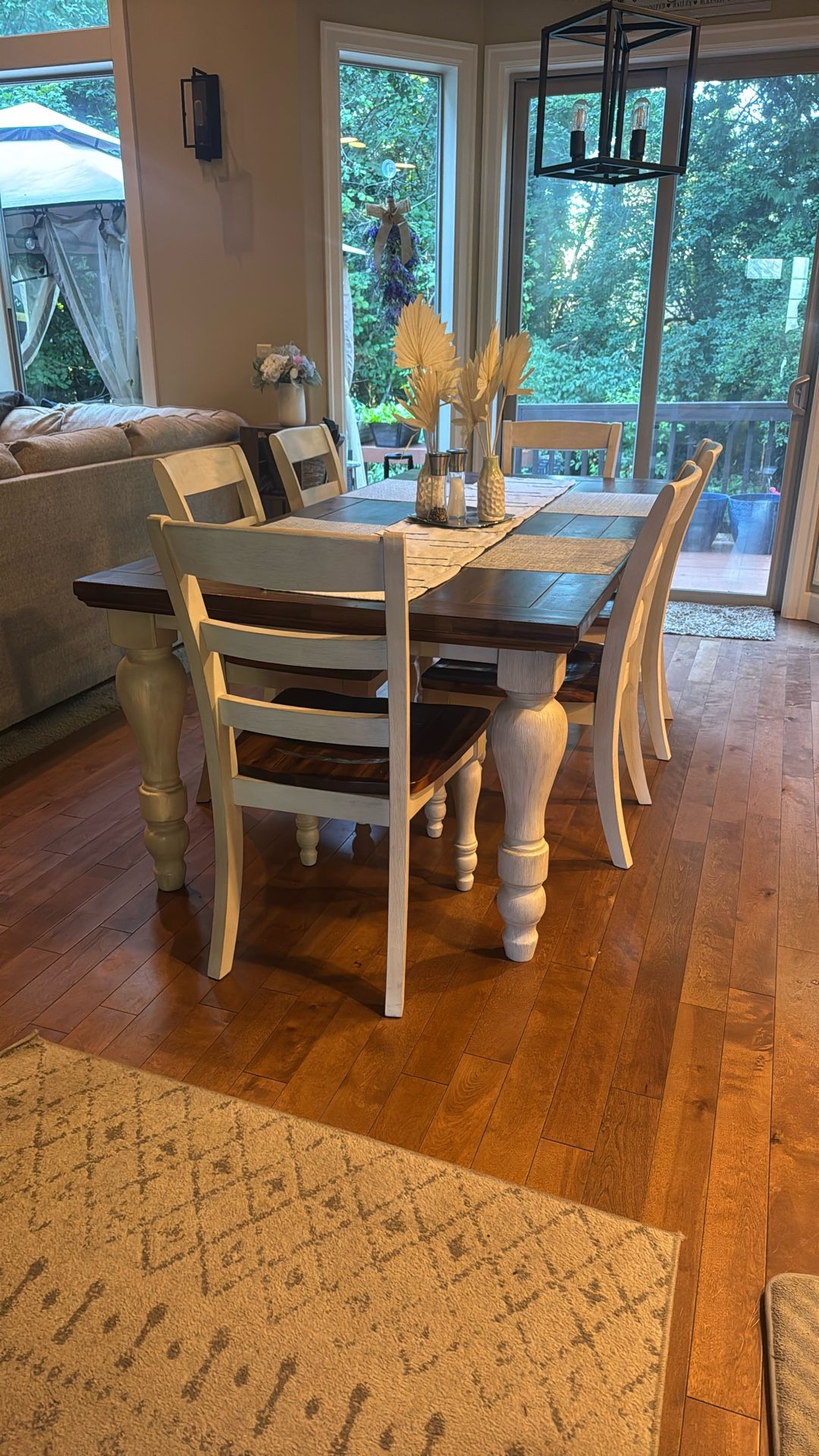 Farmhouse Style Dining Table Set 6 Chairs