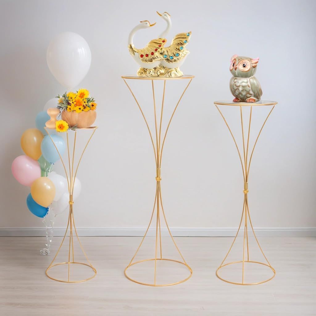 Metal Gold Pedestal Stands Hourglass For Tables Centerpieces, 3 PCS 19.7 25.6 31.5 Inch With Acrylic Panel Wedding Flower Plant Column Stands Vase Des