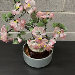 Vintage CHINESE Glass CHERRY BLOSSOM Bonsai TREE Pink Flower 20$cash