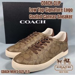New Men’s COACH CLIP Signature Logo Coated Canvas Sneaker/ Shoe Size 11.5