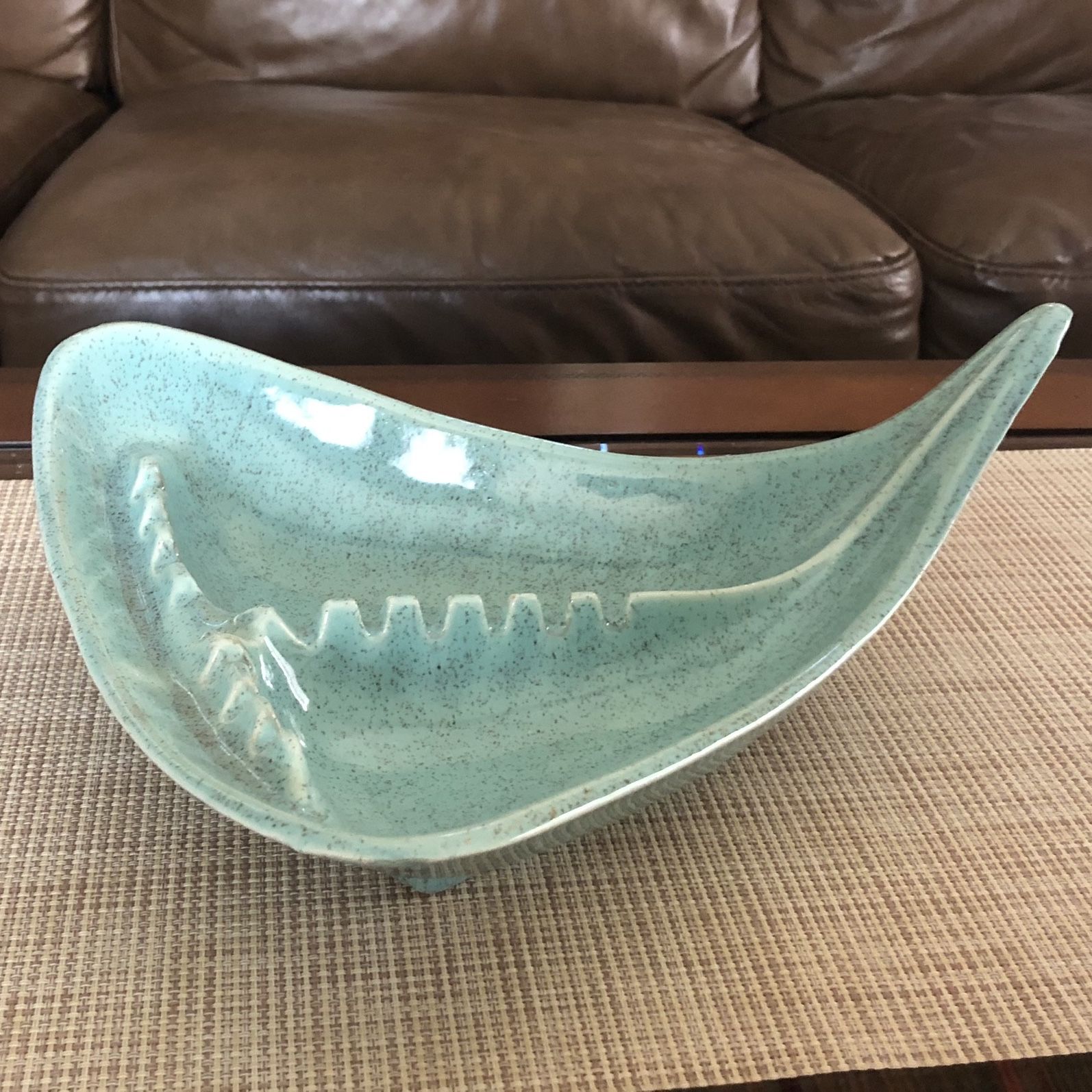 Vintage Mid Century Modern - Turquoise Ashtray - Atomic Age - USA Pottery