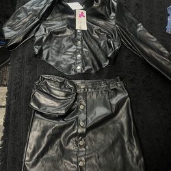 Leather like 2 piece fashion nova set