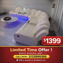 off white modern reclining sectional sofa with led light 