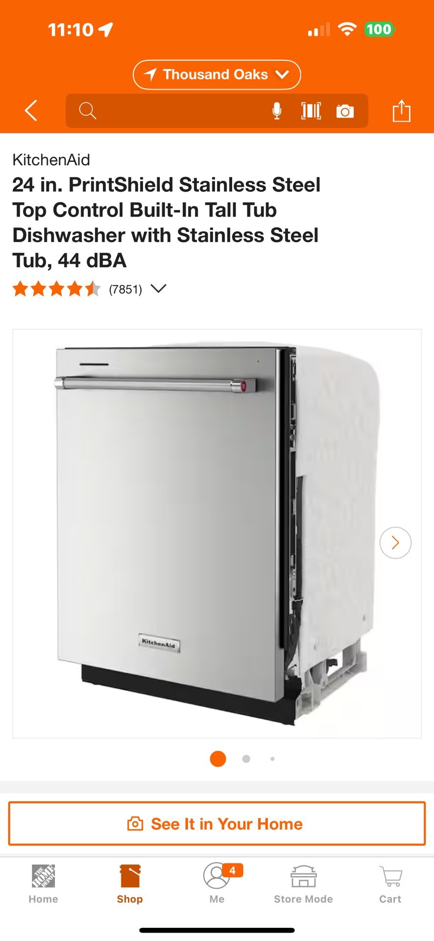 NEW KITCHEN AID 3 RACK DISHWASHER STAINLESS STEEL WITH A FACTORY WARRANTY 5/24/25