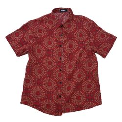 Vatpave Men’s Red Summer Jacquard Button Up Shirt Medium Casual Floral