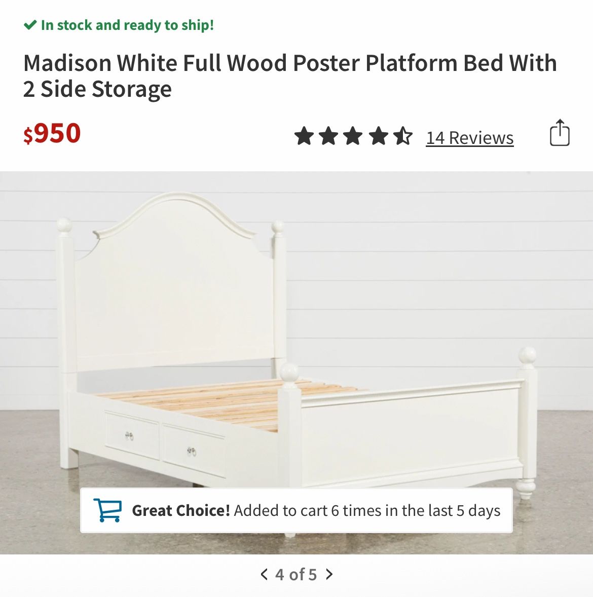 Full size white bed frame
