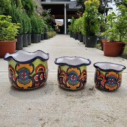 Wavy Talavera Set Clay Pots, Planters,Plants, Pottery