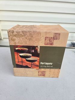 Pier 1 Imports Serving Dish Set Stoneware Bowls with Iron Stand New Open Box