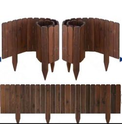 ATENGNES 11.8 in. H x 48 in. W Brown Wooden Garden Fence Decorative Landscape Border Edging (3-Pack)