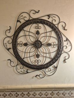 Large Bronze Tone Metal Wall Hanging Scroll Floral Wall Decor