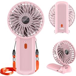 Portable Handheld Fan, Mini Hand Held Fan, 6-15H Cooling Small Personal Fan, 180° Foldable Mini Desk Fan with 4 Quiet Speed, Neck Fan w/Lanyard for Ki