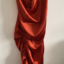 Small Orange Dress High Slit 