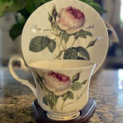 Redoute Roses Tea Cup & Saucer Roy Kirkham Fine Bone China